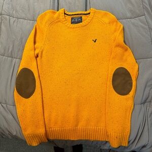 Men’s Mustard Yellow Sweater with Elbow Pads American Eagle